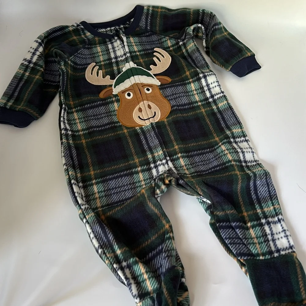 Children’s Place Plaid Reindeer Family Matching Christmas Fleece Pajamas Sleeper